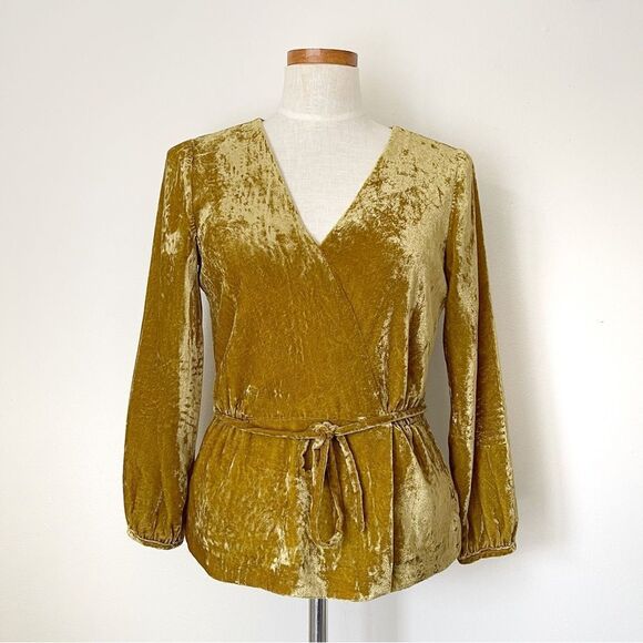 J. Crew gold Velvet Wrap Blouse top size 2 preowned - Picture 1 of 7
